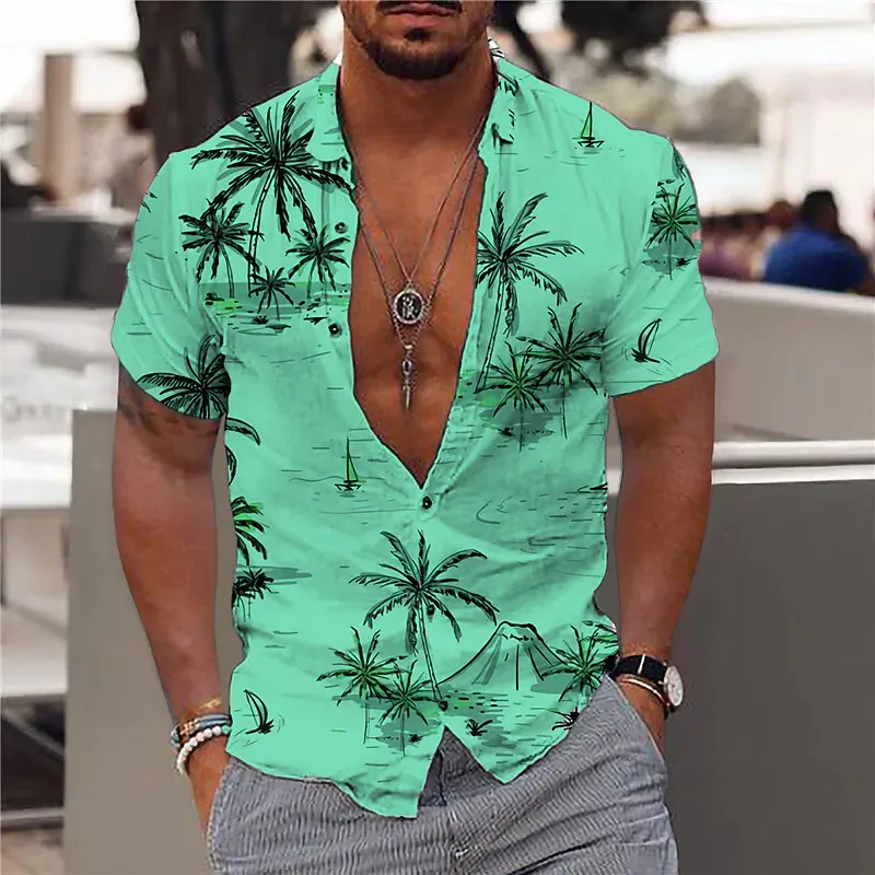 Camicie da albero di cocco uomo stampato 3D Shirt hawaiano da uomo Beach 5xl Troto di moda a maniche corte Talto camicia camicia camicetta camisa 220812