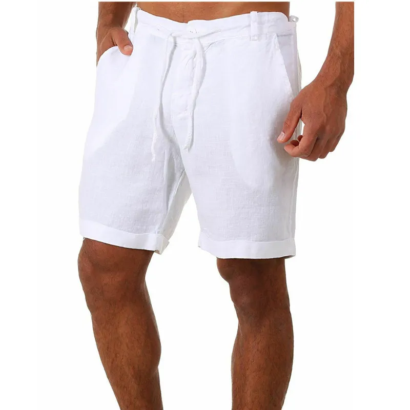 Men s casual mode vlas hoge kwaliteit shorts linnen vaste kleur korte broek mannelijk zomerstrand ademende 220715