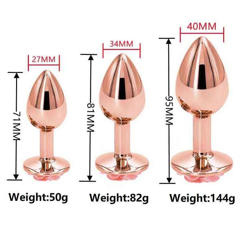 Erotica Anal Toys Round Rose Metal Plug S / m / l Set Flower Beads Butt Stimulator Anus Sex pour Femme Homme 220507