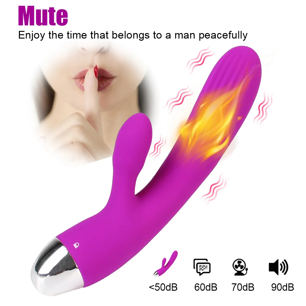 Vibromasseur lapin étanche pour femme, stimulateur de Clitoris, point G, masseur vaginal, gode chauffant à 7 vitesses, jouets sexy pour femmes