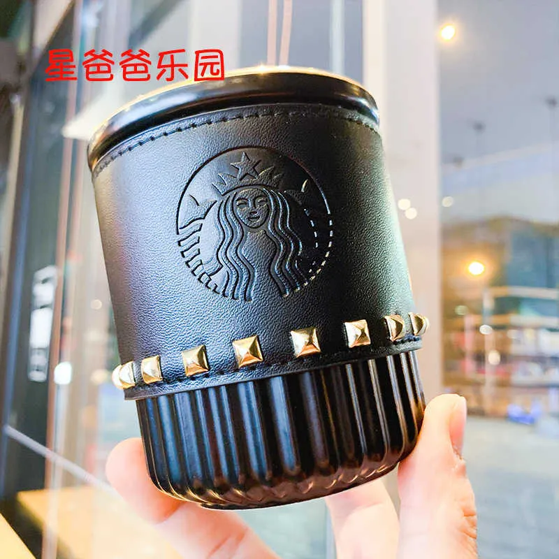 スターバックスカップ黒柳ネイルレザーカバーチェーンセラミック二重層マグオフィスコーヒーテーブルトップカップとカバー