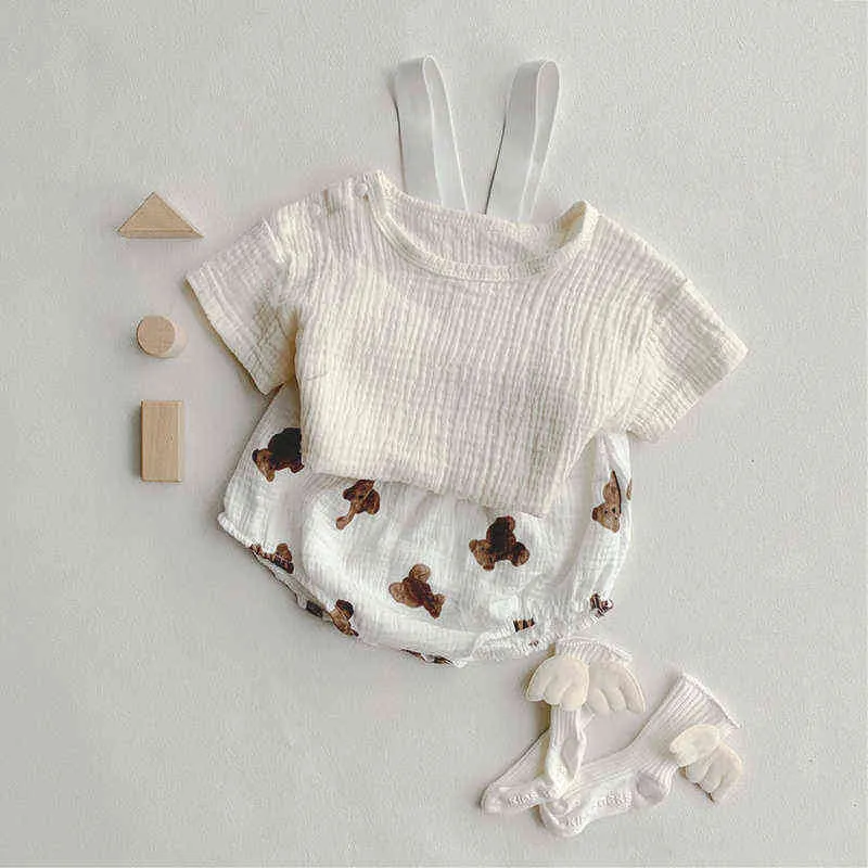 Set di abbigliamento bebè T-shirt a maniche corte tinta unita bebè + pagliaccetto Tuta a due pezzi Summer Newborn Boys Girls Outfit G220509