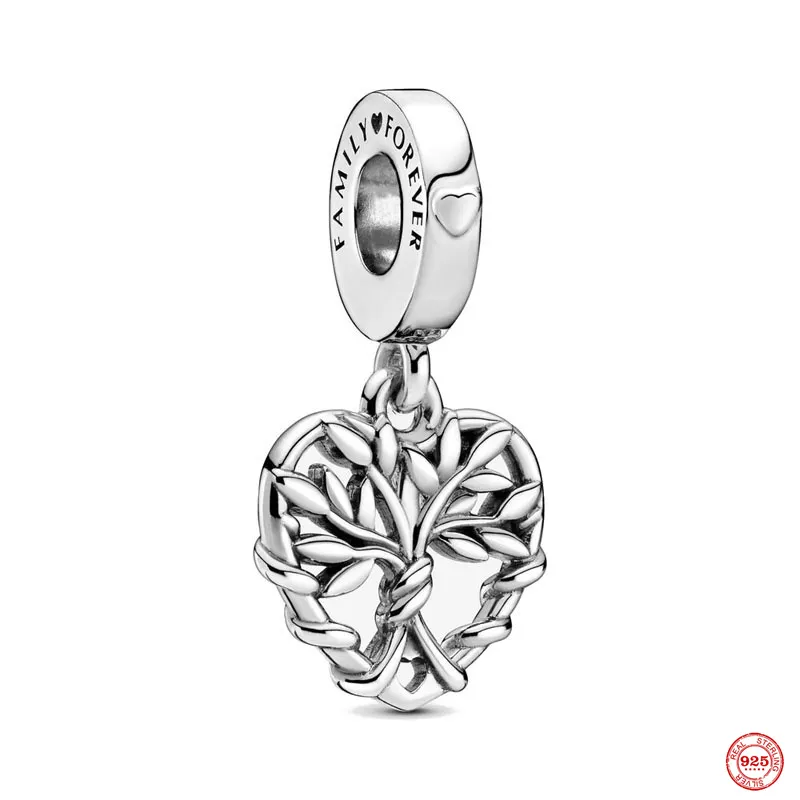 925 Ayar Gümüş Dangle Charm Aile Boncuk Kolye Anne Oğul Mutluluk Ağacı Boncuk Fit Pandora Charms Bilezik DIY Takı Aksesuarları