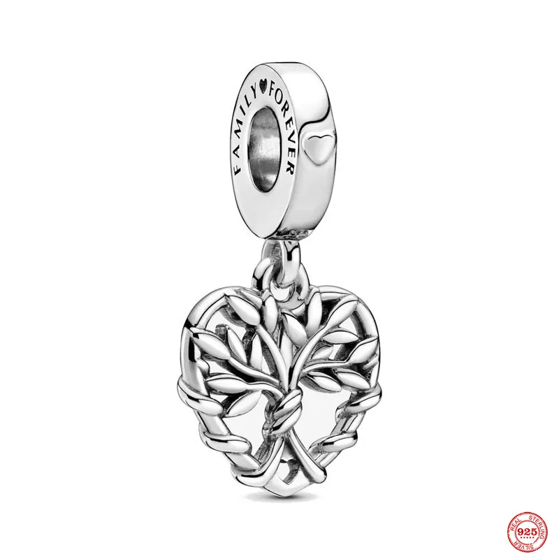 Ciondolo in argento sterling 925 con ciondolo a forma di famiglia, ciondolo con perline mamma figlio, albero della felicità, adatto braccialetti con ciondoli Pandora, accessori gioielli fai da te