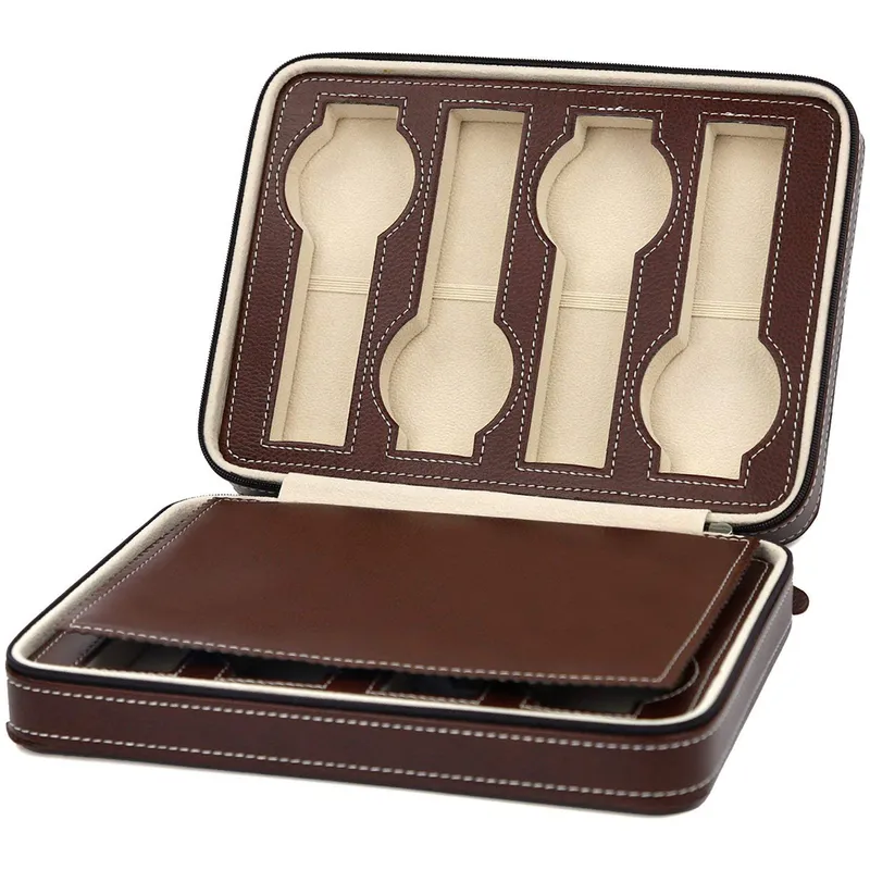 2/4/8 Slot PU Leather Watch Box Portable Travel Storage Case For Men Women Display Jewelry Organizer Gift 220428
