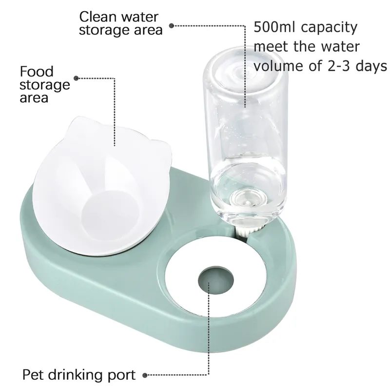 2-en-1 bol pour chat pour animaux de compagnie mangeoire automatique nourriture pour chien avec fontaine d'eau plat de support surélevé s pour Drinkder 220323