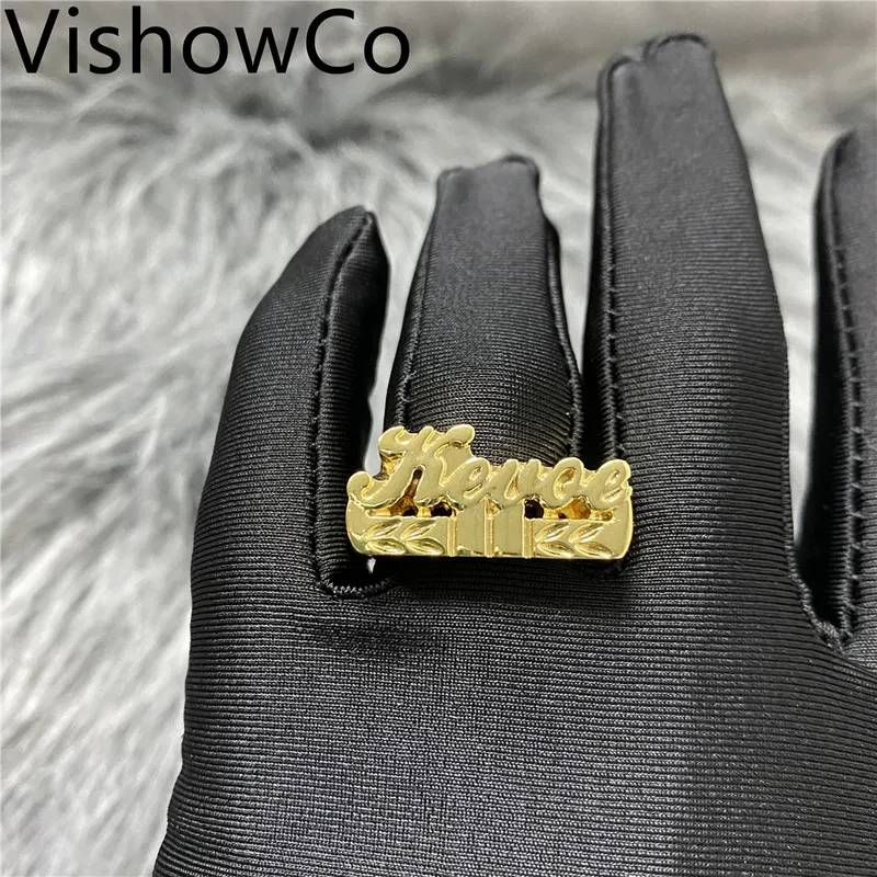 Vishowco Custom Name Pierścień Złota Spersonalizowana stal nierdzewna Hip Hop Women List mody na prezent 2207262655