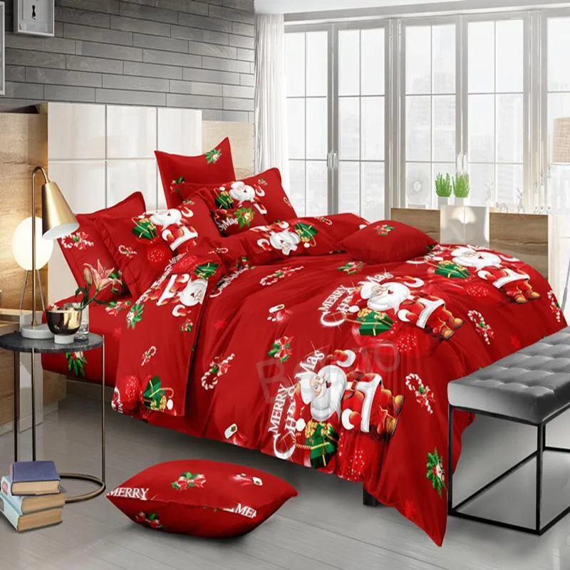 Kerst beddengoed sets Kerstman herten Set Kerst dekbedovertrekken Laken kussensloop set Multi kleuren Polyester beddengoed voor thuis B2519949