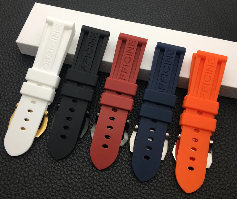 22mm 24mm 26mm Zwart Blauw Rood Oranje wit horloge band Siliconen Rubber Horlogeband vervanging Voor Panerai Band gereedschap stalen gesp 220526