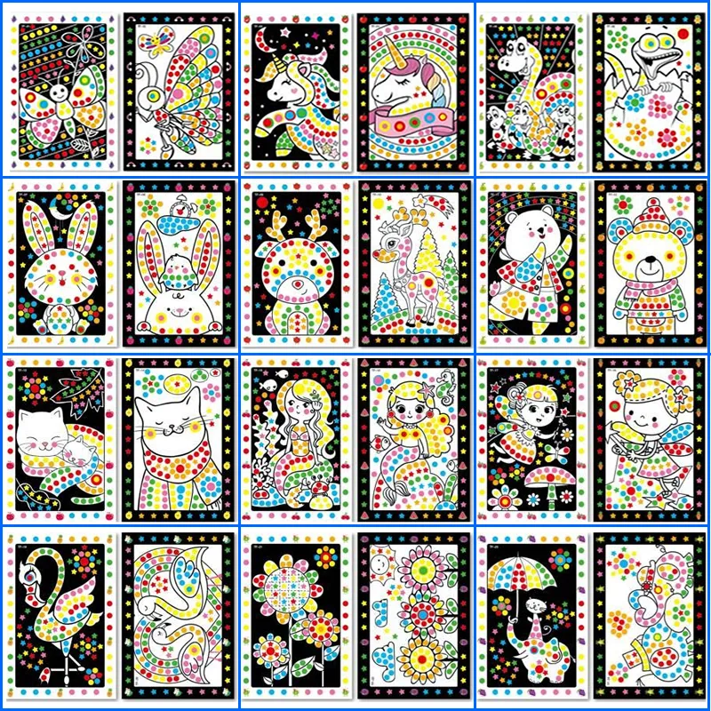 Grappige puzzel stip stickers voor kinderen schattige cartoon dierentekening mozaïek sticker kinderen vroege educatief geduld training speelgoed 220815