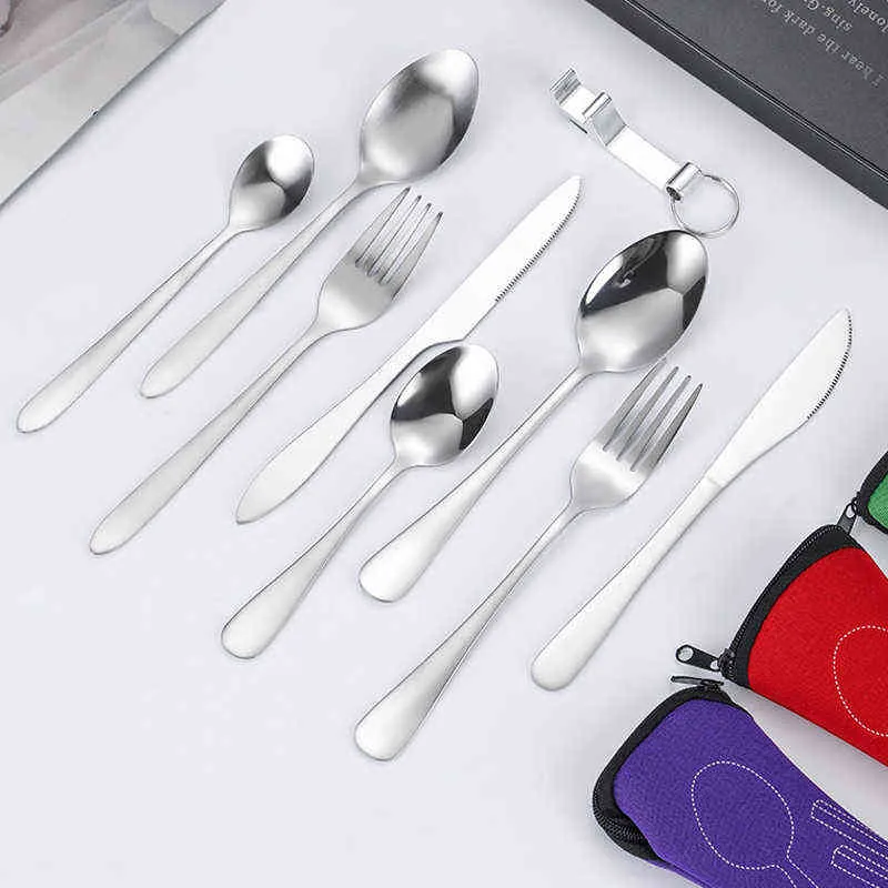 5st köksbesticksredskap set i rostfritt stål knivar gaffel sked familj resor camping bordsvariga bärbara servisuppsättningar y220530