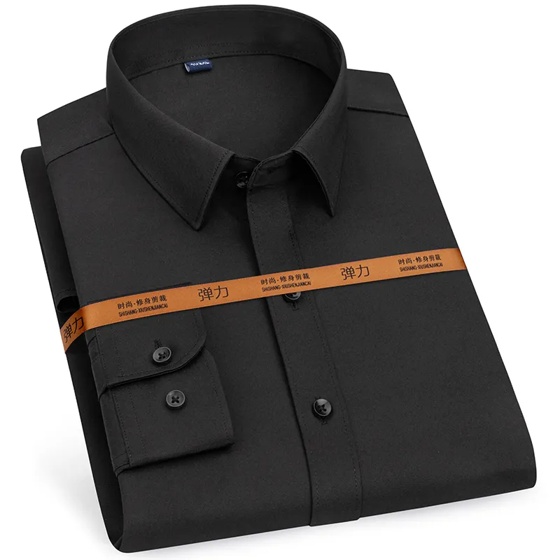メンズロングスリーブソリッドストレッチイージーケアシャツフォーマルビジネスオフィス/ワーキングウェアスタンダードフィットソーシャルソーシャルドレスシャツ220621