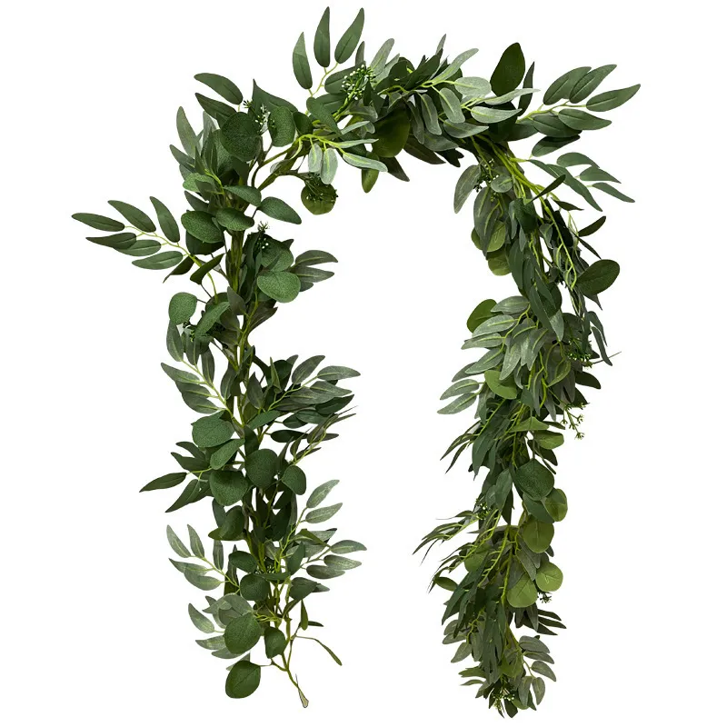 200cm Eucalyptus Artificial Plant Garland Wall Arches Hanging Vines Wedding Home Decor Fireplace Room Arrange Fake Willow Rattan 220512