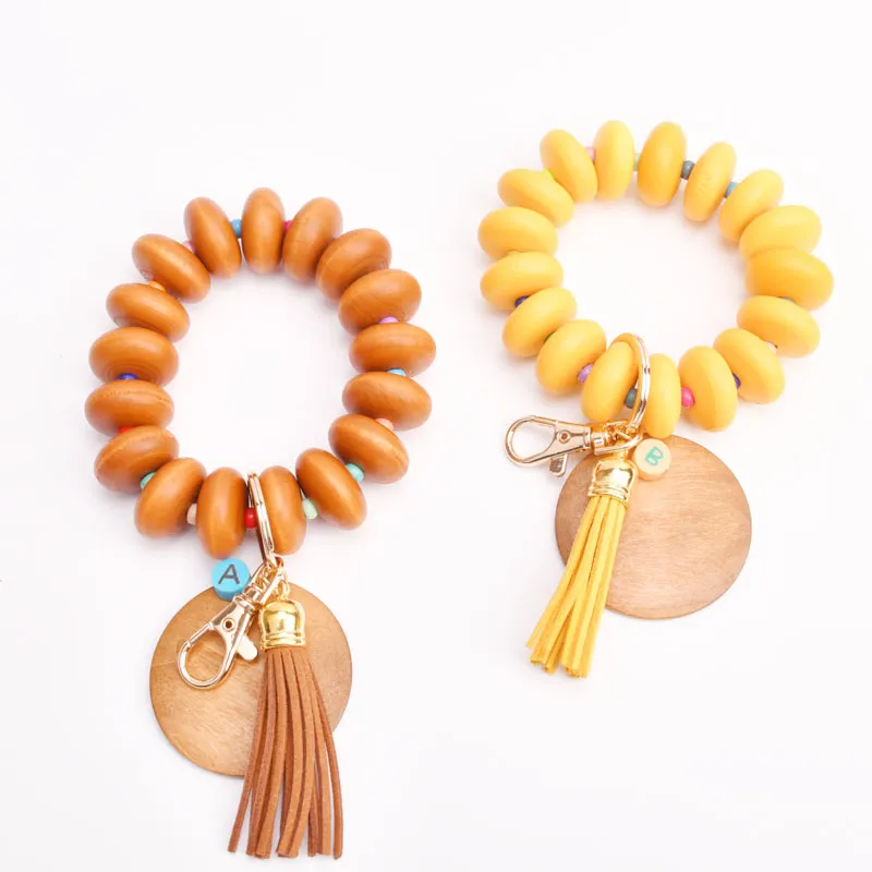 Beadered Bracelet Bulechains DIY Blank Wood Chip Tassel Tassel Cool Pante Portable Key Gift Keyring DE629