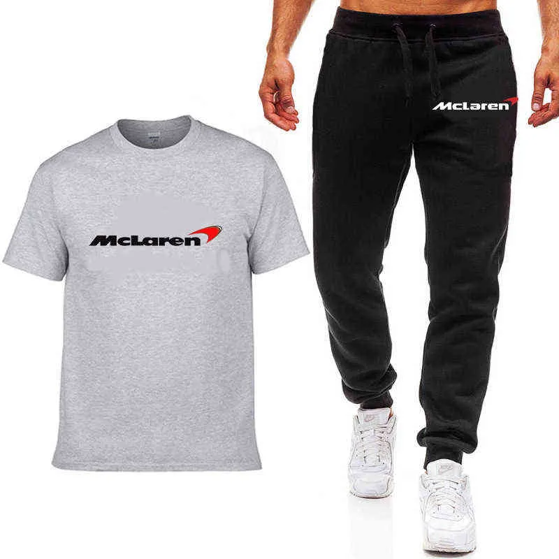 Kaus Pria Baru Music Panas Set Celana Kaus Felan Balap McLaren Formula One Olahraga Kasual Lengan Pendek Wanita Set Celana