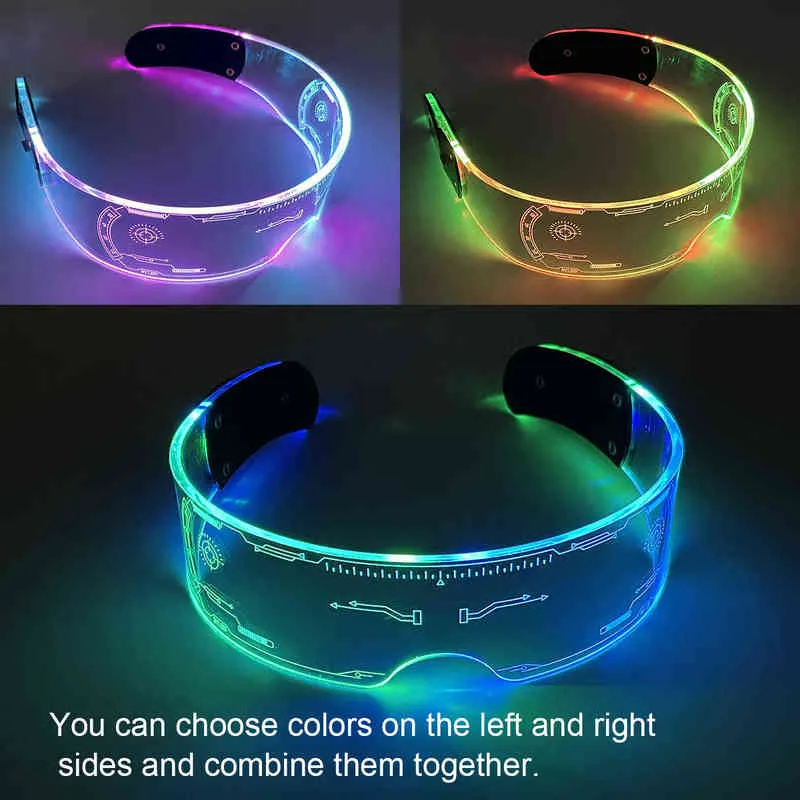Färgdekorativa cyberpunkglasögon Färgglada lysande LED -lyser upp glasögon för bar KTV Halloween Party L220601