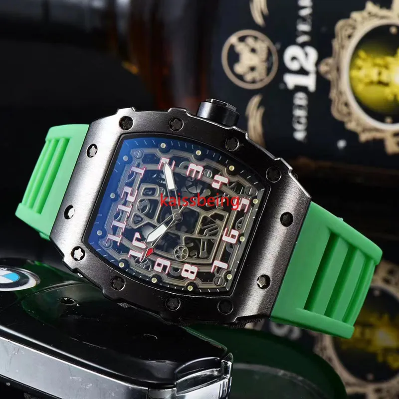 O novo relógio de quartzo de luxo de 3 pinos moldura transparente relógio automático masculino designer de pulso reloj hombre3119