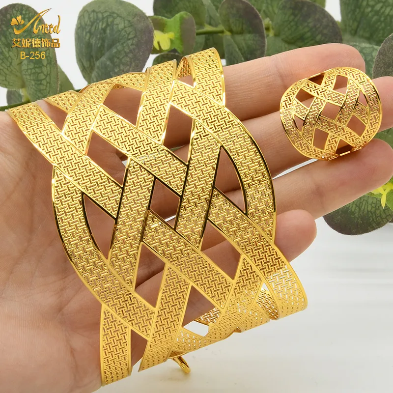 Aniid Dubai Chain Chand Bangle avec anneau pour femmes Bracelet d'or marocain bijoux nigérian Gift Gift Indian Bracelet 220714011030