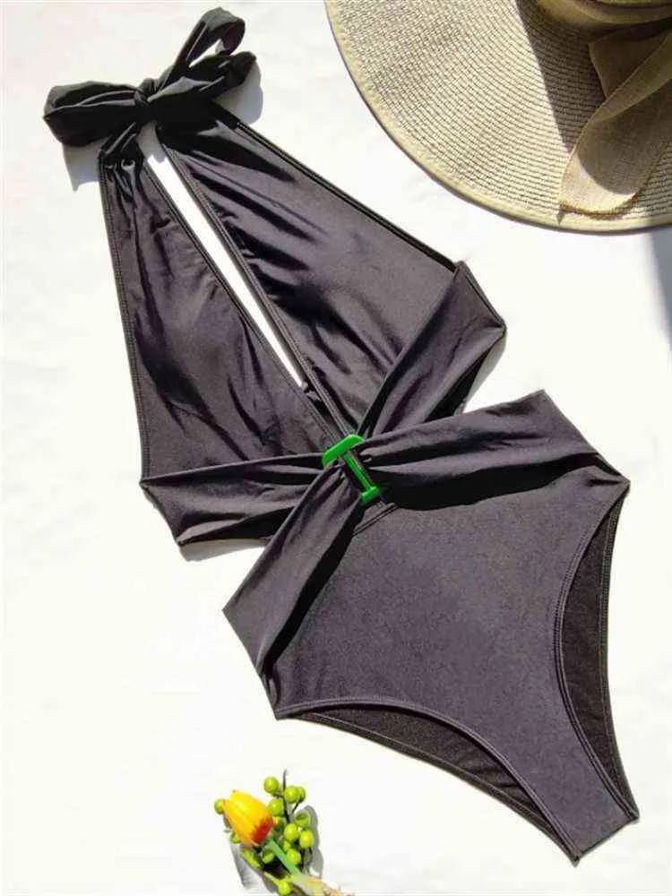 GNIM Sexy solide maillot de bain noir femmes une pièce col en V profond femmes maillot de bain dos nu pansement conjunto zmes de ba￱o mujer 2022 Y220420