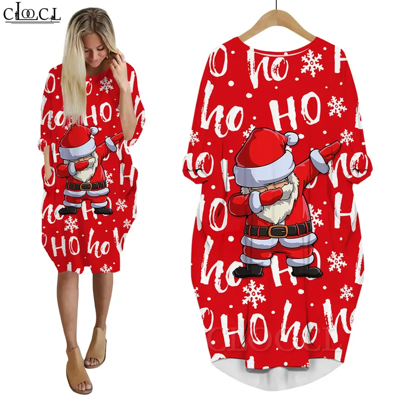 God julklänning 3D Tryckta baggy kvinnor klänningar långärmad kvinnlig klänning och fickklänningar för fest och jul W220616