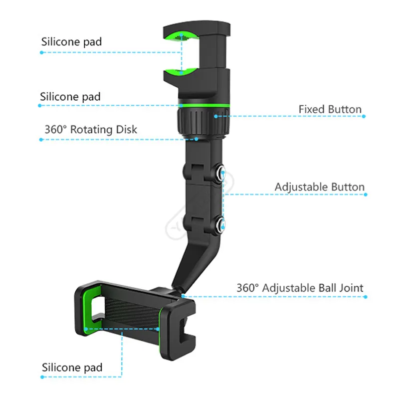 Portador de telefone de montagem universal, giro multifuncional girar 360 graus de carro traseiro espelho de suspensão para smartphone GPS Bracket6054910