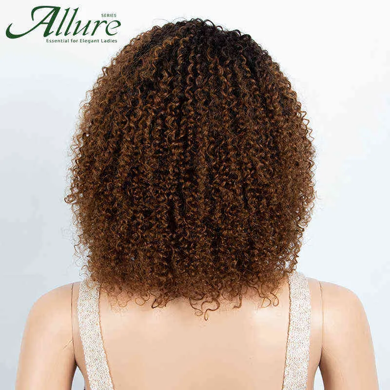 Hair Wigs Brown Afro Kinky Curly Human para Mulheres Negras Brasileiras Máquinas Full Curl Cheap Bob Allure 220722