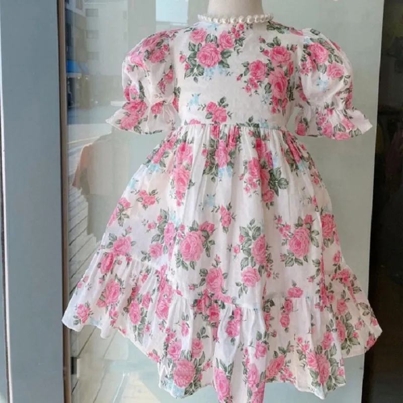 Bébé fille princesse robe de fleur manches bouffantes enfant en bas âge fleur d'été tutu maille robe fête pageant anniversaire bébé vêtements 2-7 ans 220521