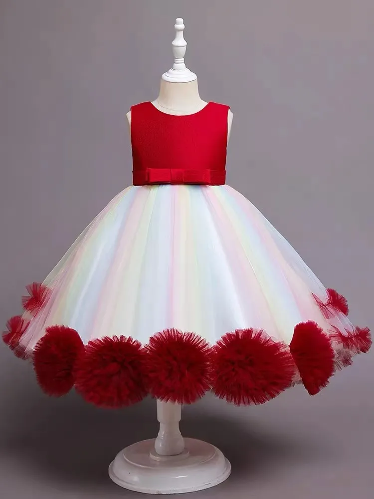 2022 red Flower Girls Dresses For Weddings high low Girl Birthday rainbow Royal Blue Toddler baby Party Dress Ball Gown Little Girls Pageant Wear