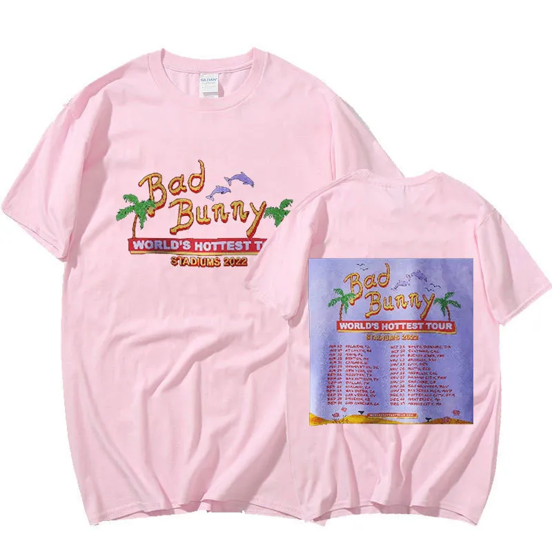 Bad Bunny Tour Camiseta masculina com estampa frente e verso Streetwear oversized manga curta camiseta masculina de algodão unissex plus size tops 220616