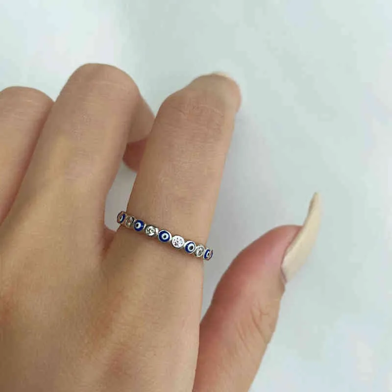 Genuine 925 Sterling Silver Mal Ey Eye Charm Charm Blue Wedding Eternity Rings For Women Lucky Turkey Jewelry Gift For Girl 2022 W2207333339