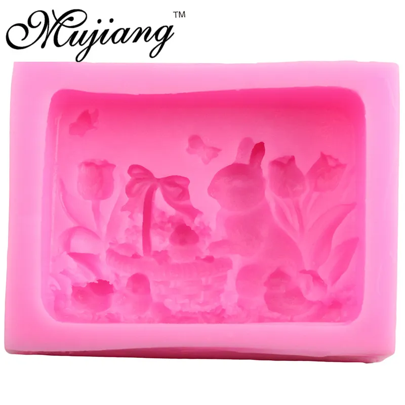 Mujiang Coniglio di Pasqua Muffa del sapone del silicone Stampi candele di argilla Strumenti decorare la torta del fondente Stampi caramelle al cioccolato artigianale 3D 220601