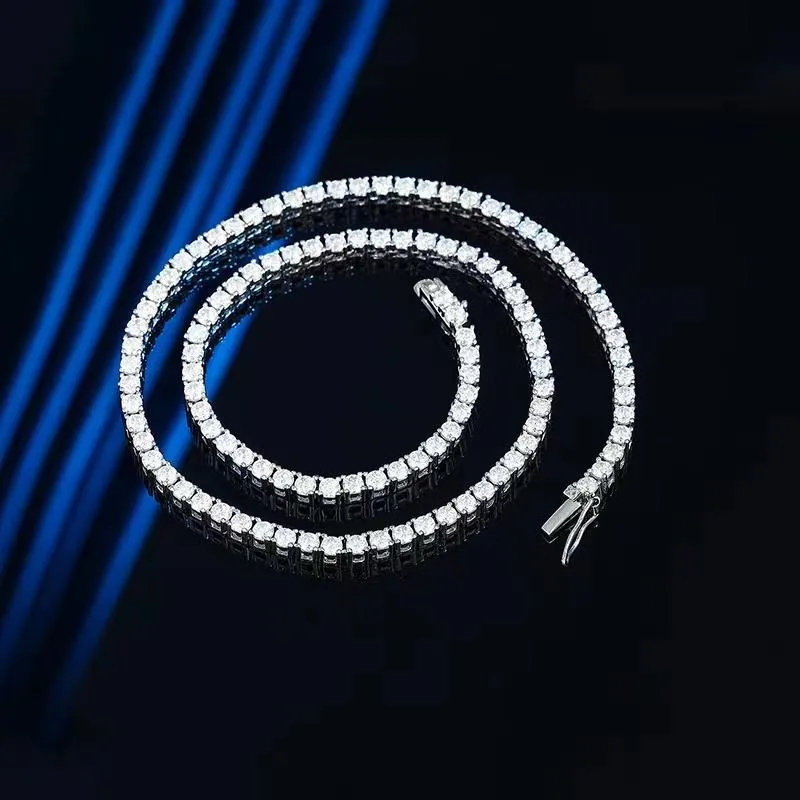 Pendant Necklaces Trendy 3mm D Color Moissanite Tennis Necklace For Women Men Plated Platinum 4 Prong Lab Diamond Chain Pass GiftP263G