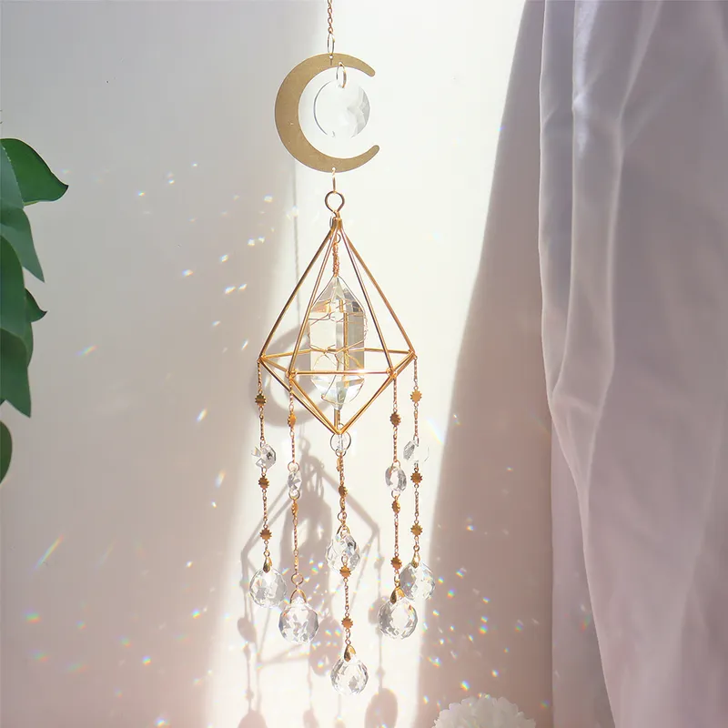 Cristal Windchimes Étoile Lune Pendentif Hexagone Prismes Sun Light Catcher Jardin Fenêtre De Mariage Suspendu Goutte Décor À La Maison Vent Carillon 220721