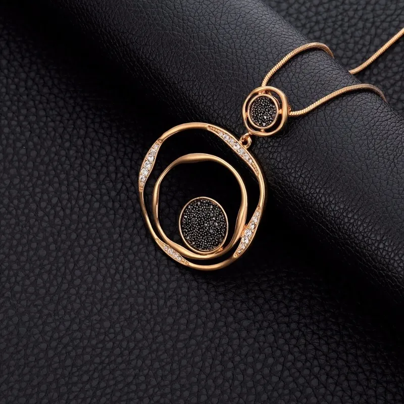Luksusowy czarny kryształowy szyjek SWEAT SWEAT SWEAT ZŁOTY Srebrny kolor duży okrągły wisiorek długi naszyjnik biżuteria dla kobiet