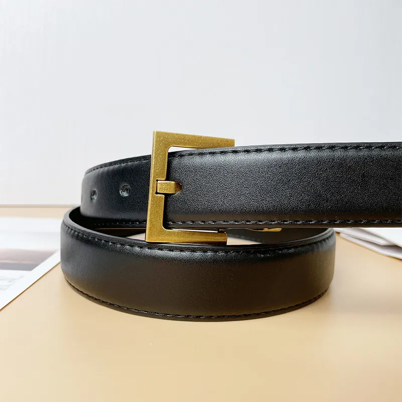 Designer masculino cinto para mulheres metal fivela de bronze genuíno ceinture couro clássico preto fino com presente box225f