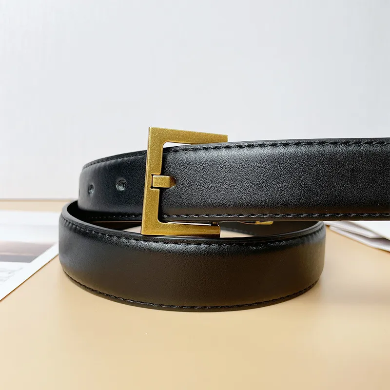 Designer Men bälte för kvinnor metall mässing spänne äkta ceinture läder klassisk svart tunn med presentlåda225f