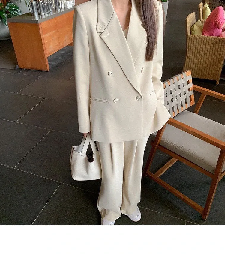 Abito da donna bianco da ufficio in due pezzi tailleur pantalone elegante blazer femminile set pantaloni larghi casual giacca da lavoro CX220324