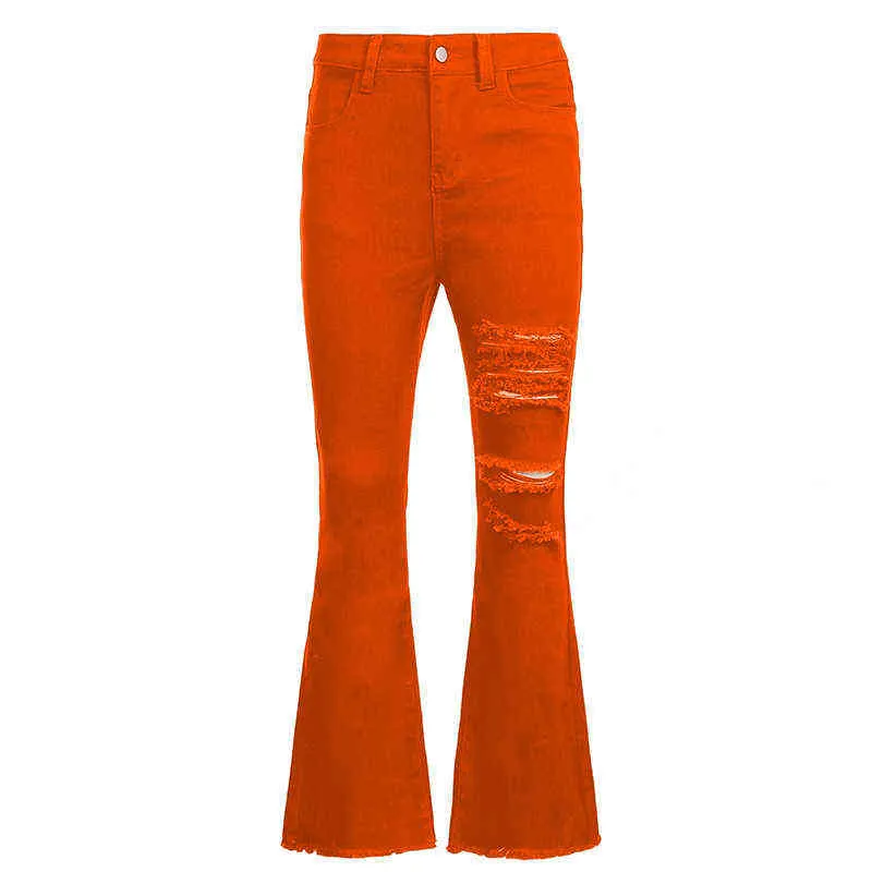 WJJDFC Женские апельсиновые разорванные джинсы Retro Retro High-waiste Streetwear Jeans Jeans Harajuku Hollow Hip-Lifting Slim Blosers T220728