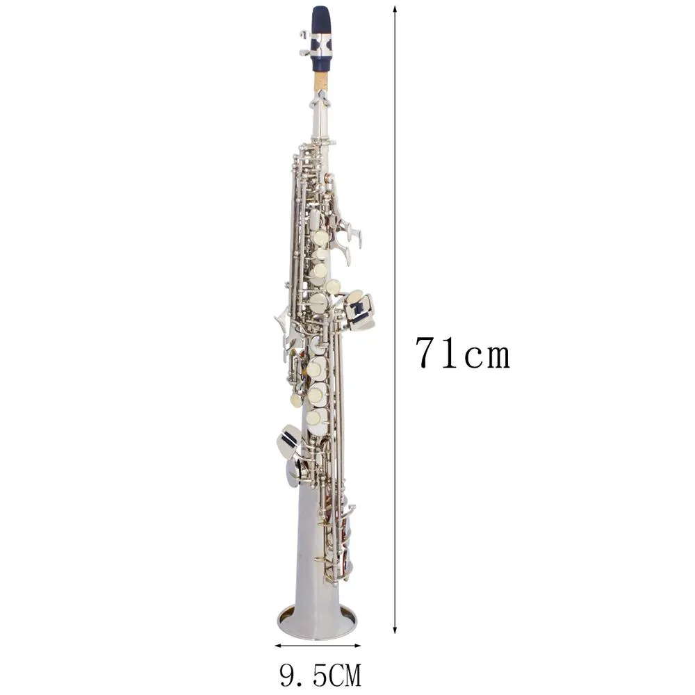 Boutique nieuwste BB Silver Soprano Saxofoon Straight Brass Saxophone Professional Woodwind Music Instrument met accessoires