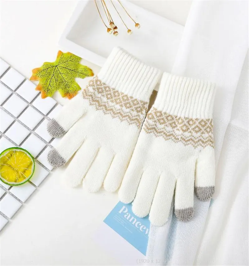 Vinterhandskar stickade varma pekskärmshandskar randiga fashionabla varm handskar df034