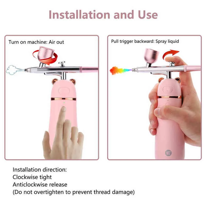 Aérographe avec Kit de compresseur maquillage polyvalent sans fil pour hydratation en profondeur du visage Spa pulvérisateur d'oxygène 220526