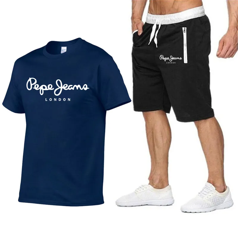 Été T-shirt et pantalon deux pièces ensembles hommes costume de sport décontracté marque vêtements de sport pur coton jogging mode hommes vêtements 220524