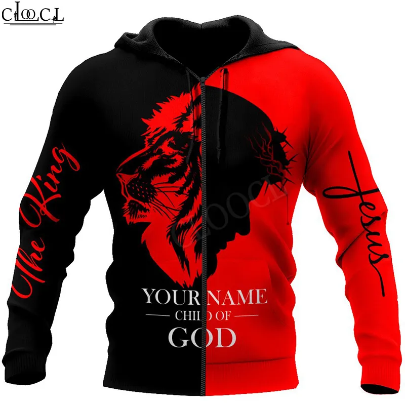 CLOOCl Christian Jesus katholische DIY -Anpassung Name Zipper Hoodie Männer Frauen 3D -Druck lässig Langhülle Mantel Drop 220706