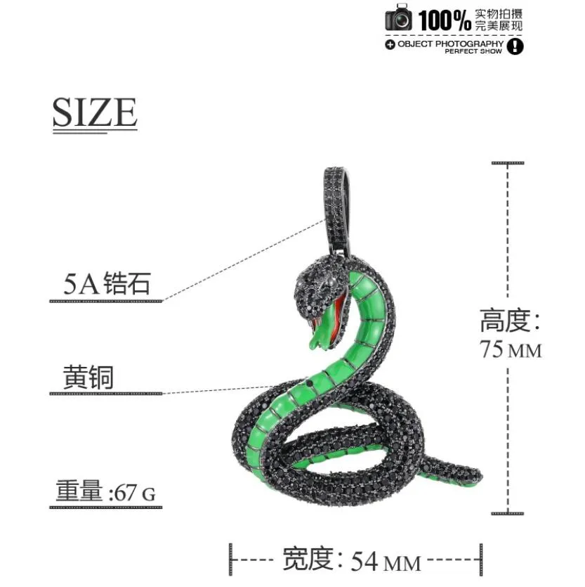 ヒップホップ5A CZストーン舗装ブリングアイスアウトブラックコブラヘビペンダントマン用ラッパージュエリーギフト290Sのためのネックレス