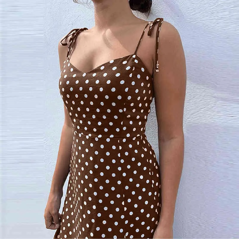 Kvinnor Sexig liten spaghetti rem snörning Polka Dot Split Hem Backless Summer Streetwear Dress Girls Small Size Dress for Women L220705