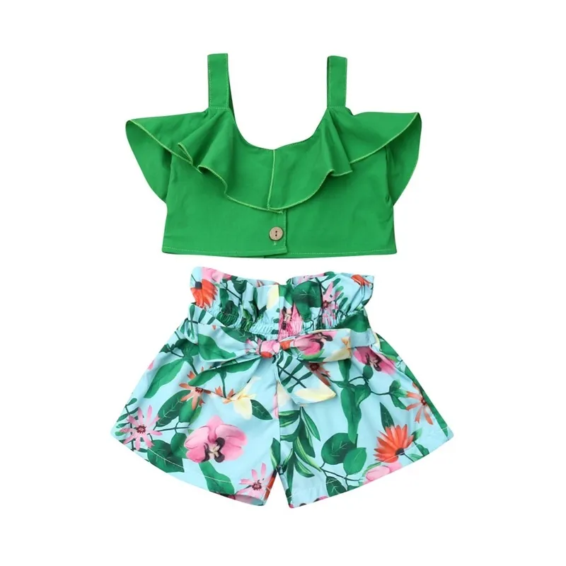Летняя малышка Baby Girl Ruffle Vest Tops Tops Floral Print Bandage Shorts наряды Set Ordet 16y Drop 220615