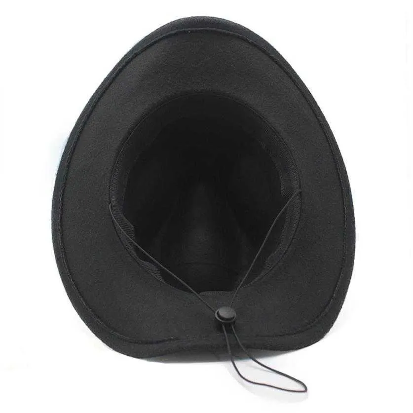 Mężczyźni Winter Women Black Wool Fedora Hat Chapeu Western Cowboy Hat Gentleman Jazz Sombrero Hombre Cap Elegant Lady Cowgirl Hats 2202244E