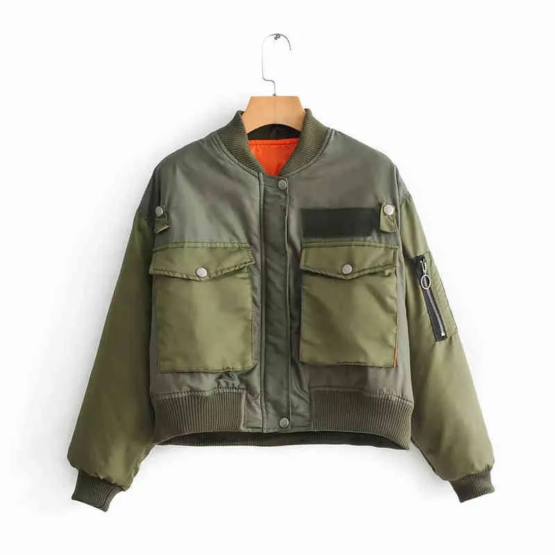 Printemps automne 2021 Bomber veste femmes armée vert chaud fermeture éclair poches hiver veste femme veste Parka femme Chaqueta L220725