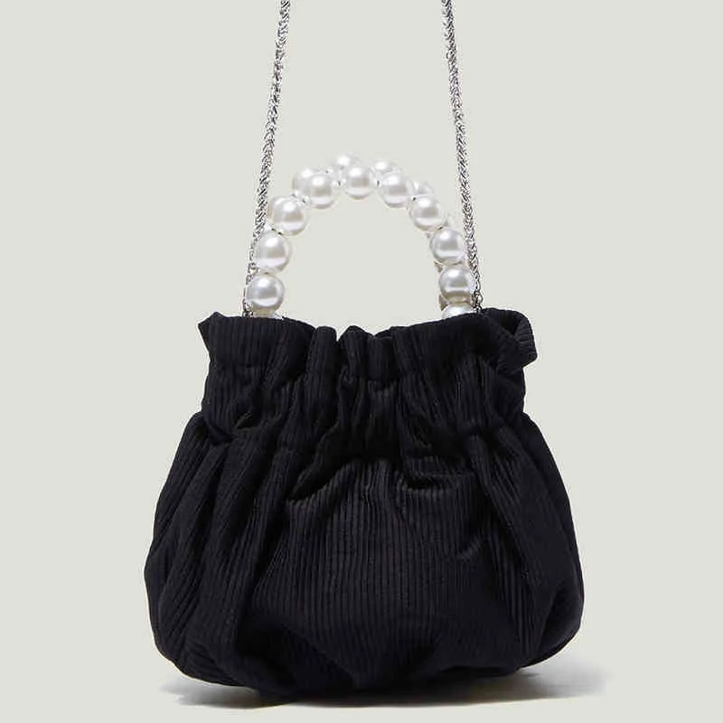 Abendtaschen mit Perlen verziert, kleine modische Handtaschen für Frauen, Kette, Segeltuch, gestreift, Damen-Umhängetasche, gerüschte, plissierte weibliche Schultertasche, neu, 220407