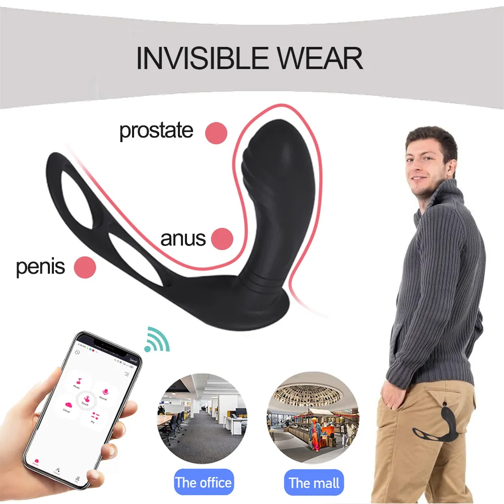 Juguetes sexy Bluetooth masajeador de próstata masculino vibrador tapón Anal consolador masajeador estimulador retraso eyaculación anillo para hombres